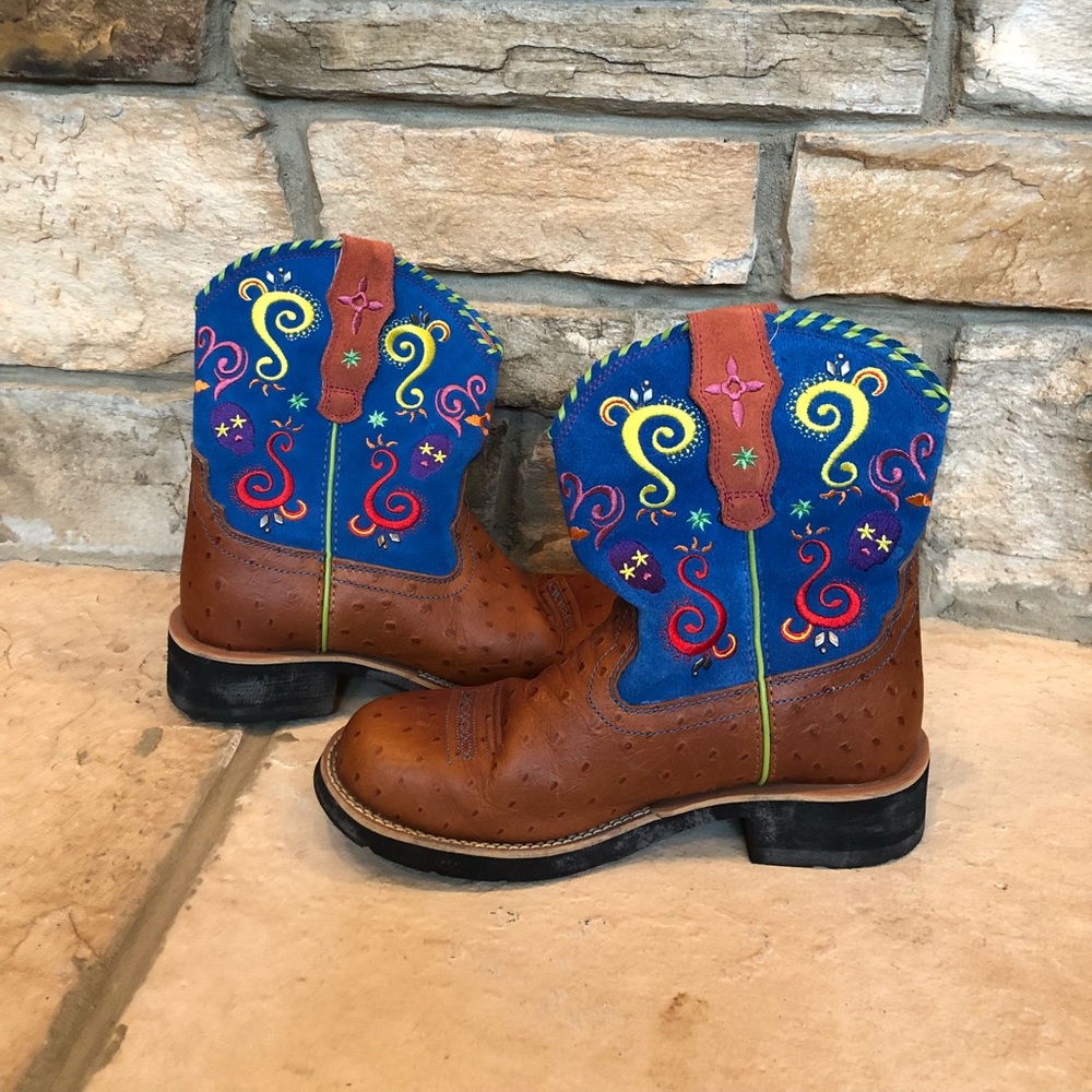 NWOT Ariat Fatbaby Boots Dia de los Muertos Blue